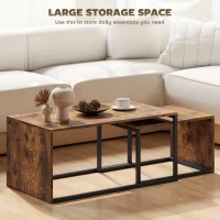 HOMCOM Zestaw 2 stolików kawowych, rustykalny brązowy, stolik do salonu i sypialni, metalowa rama, stolik na kawę(m-4)