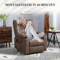 HOMCOM Fotel z funkcją podnoszenia elektryczny, fotel relaksacyjny z funkcją leżenia, funkcją ciepła i masażu, fotel TV z systemem sprężynowym, pilotem, kieszenią boczną i uchwytami na kubki, Brązowy(m-7)