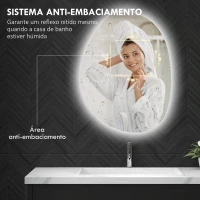 HOMCOM Espelho de Casa de Banho LED 3 Cores de Luz Brilho Regulável Função Anti-Embaciamento Função Memória IP44 70x50 cm Prata(m-5)
