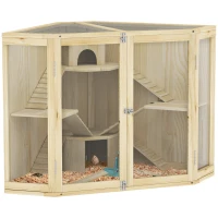 PawHut Wooden Hamster Cage, 4 Tier Mouse Cage with Feeder, Seesaw, Ramp, Huts, for Dwarf, Syrian Hamster, Gerbils, 115 x 69.5 x 79cm(m-11)