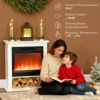 HOMCOM Elektryczny kominek stojący z ogrzewaniem, efekt płomieni, 9 kolorów płomieni i 5 poziomów jasności, 1800W, biały(m-7)