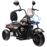AIYAPLAY Electric Motorcycle for Kids, 3 Wheels 6V Battery Powered Motorbike Ride on Motorcycle with Headlights, Music, Reverse Forward, for Boys and Girls Aged 3-6 Years, Black(m-1)