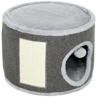 PawHut 30cm Cat Condo Barrel Tower, Small Cat Tree for Indoor Cats with Plush Platform, Toy Ball, Dark Grey(m-1)