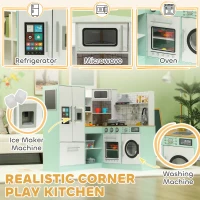 AIYAPLAY Kuchnia dziecięca, kuchnia do zabawy z tablicą, okap kuchenny, kostkarka do lodu, kuchenka mikrofalowa, piekarnik, lodówka, realistyczne efekty świetlne i dźwiękowe, przybory kuchenne, od 3(m-6)