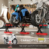 HOMCOM 500 kg Motorcycle Scissor Lift Jack, Heavy Duty Steel Adjustable Motorbike Lifting Hoist Stand, Foldable Lifter for Dirt Bike Repair Maintenance, 45 x 15 cm Large Platform, Red(m-4)