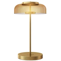 HOMCOM Lampka stołowa nowoczesna z ciepłym światłem LED, metalowa podstawa, bursztynowy szklany klosz, Lampka nocna 5 W 3000 K złota Ø23 x 40H cm(m-10)