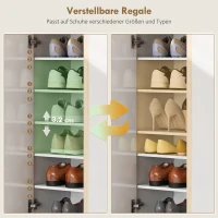 HOMCOM Shoe Cabinet with Quiet Safety Closure, 6-Tier Wooden Shoes Storage Cabinet with Handle-Free Design, 18 Pairs, for Entryway, Hallway, White High-Gloss Door and Wood Accent Top(m-5)