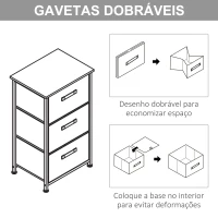HOMCOM Mesa de Cabeceira com 3 Gavetas de Tecido para Dormitório Sala de Estar Corredor 45x30x71 cm Cinza e Branco(m-7)