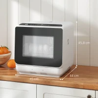 HOMCOM Table Top Dishwasher, Mini Countertop Dishwasher with Built-in 6L Water Tank, 6 Programs, Touch Control, LED Display, 4 Place Settings, Dual Water Supply and Air Drying Function, White(m-3)