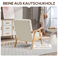 HOMCOM Nordic Accent Chair, Upholstered Velvet Armchair with Solid Wood Frame and Soft Thick Padded for Living Room, Bedroom, Cream White(m-5)