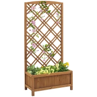 Outsunny Garden Planter with Trellis, Wooden Raised Bed for Garden with Lattice Trellis for Vegetables, Herbs and Flowers, Brown(m-10)