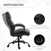 Vinsetto Krzesło biurowe fotel biurowy krzesło do gier fotel obrotowy funkcja kołysania obrotowe regulacja wysokości duże i wysokie bardzo szerokie ergonomiczne obciążenie jasnoszary 72,5x80x118 cm(m-6)