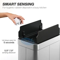 HOMCOM Kosz na śmieci 55L z sensorem, cichy motylkowy pokrywa, kosz na śmieci kuchenny z bezdotykowym czujnikiem ruchu, ze stali nierdzewnej odpornego na odciski palców, do kuchni siłowni biura, Srebrny(m-4)