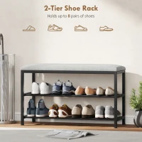 HOMCOM Ławka Obuwnicza z Siedziskiem, Ławka z Miejscem do Przechowywania, Regał na Buty z 2 Otwartymi Półkami, Ławka, Bank, Ławka do Przedpokoju dla Salonu, Korytarza, 81 x 31 x 50 cm Czarny(m-6)