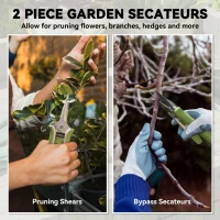 Zestaw narzędzi ogrodowych Outsunny 2 sztuki, Sekator ogrodowy i nożyce do gałęzi, zestaw narzędzi ogrodniczych, zielony + srebrny(m-4)