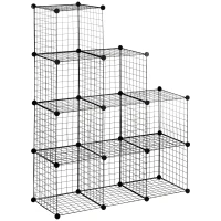 HOMCOM System półek, półka sześcianowa z drutu stalowego DIY, 9 przegródek, kratka druciana, na buty, na stopnie do salonu, pokoju dziecięcego, sypialni, czarny, 35 x 35 x 35 cm na sześcian(m-14)