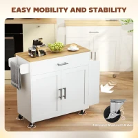 HOMCOM Wyspa Kuchenna na Kółkach z Składanym Blatem, Szafka Kuchenna z Szufladą, Półką na Przyprawy, Półką, Wieszakiem na Ręcznik, Wózek Serwisowy, Wózek na Kółkach do Kuchni i Jadalni 120x68x85cm Biały(m-6)
