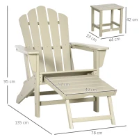 Krzesło ogrodowe Outsunny Adirondack ze stolikiem bocznym, leżak ogrodowy z podnóżkiem, krzesło patio z podłokietnikiem, krzesło balkonowe, HDPE, piasek(m-3)