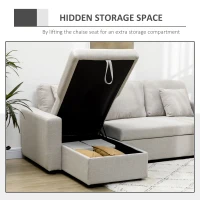 HOMCOM Sofa narożna z funkcją spania, w zestawie sofa 2-osobowa, pojedyncze łóżko, sofa narożna w kształcie litery L z miejscem do przechowywania, 2 poduszki z tkaniny lnianej do salonu, kolor kremowy(m-7)