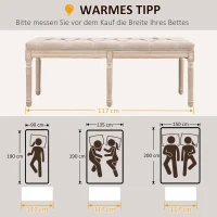 HOMCOM End of Bed Bench, French Vintage Linen Upholstered Bench with Button Tufted, Thick Padding and Wood Legs, Bedroom Bench for Hallway, Living Room, Beige(m-7)