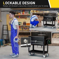 HOMCOM Wózek warsztatowy z 2 szufladami, pusty, zamykany wózek narzędziowy z przesuwanym pokrywą, półką i matami EVA, szafka narzędziowa na kółkach, uchwyt, czarny(m-6)