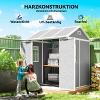 Outsunny 6 x 6ft Garden Shed, Plastic Shed with Floor, Window, Lockable Doors and Vents, Resin Tool Shed for Outdoor Patio, Grey(m-5)