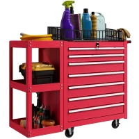 HOMCOM Carro de Herramientas con 7 Cajones Estantería de 3 Niveles Desmontable Sistema de Cierre Central Asa Rojo(m-10)