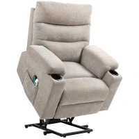 HOMCOM Dual Motor Power Lift Recliner Chair with Vibration Massage and Heat, Lift Chair for Elderly, Overstuffed Fabric Riser and Reclining Armchair with Side Pockets, Quick Assemble, Light Brown(m-11)