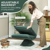 HOMCOM Krzesło Podłogowe Obrotowe 360° z 5-stopniową Regulacją Oparcia, Składane Sofa Podłogowa Medytacyjna, Wyściełane Leniwe Sofa do Salonu, Gry i Czytania, Zielone(m-5)