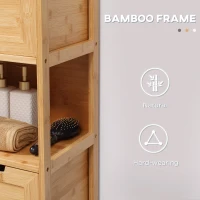 Szafka łazienkowa kleankin, szafka łazienkowa z szufladami 2, szafka bambusowa, szafka z zabezpieczeniem pochylenia, szafka boczna, styl lanfhaus, naturalne drewno, 30 x 30 x 90 cm(m-5)