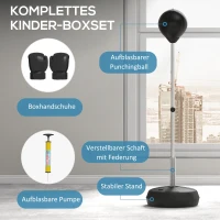 Zestaw do boksu z regulowanym stojakiem, rękawice, czarny(m-5)