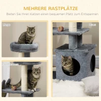 PawHut Drapak 83W cm Drapak dla kotów z deską do drapania i kocim domkiem Drzewko do wspinaczki z platformami Deską do drapania z sizalem Zabawką do zabawy Piłką do gry Dla kota Plush Szary + Kremowy(m-4)