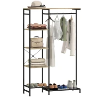 HOMCOM Freestanding Coat Rack Stand, Modern Hall Tree with Clothes Rail, Mesh Shoe Rack and Metal Frame for Hallway, Living Room, Bedroom, Oak and Black(m-11)