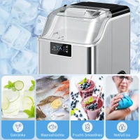 HOMCOM Maszyna do lodu, Ice Maker ze stali nierdzewnej, 24 kostki na raz, 20 kg/24h, zbiornik na wodę 2,1 L, samoczyszcząca kostkarka do lodu z łopatką i koszykiem, do kuchni, biura, na imprezy(m-8)