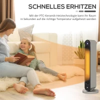 Grzejnik HOMCOM 2200W Ceramiczny Elektryczny z 3 Trybami, Pilotem, Timerem 12-godzinnym, Oscylacją i Wyświetlaczem LED, Srebrny 25 x 25 x 73,5 cm(m-5)