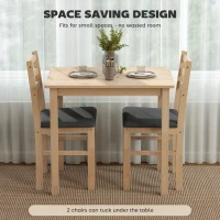HOMCOM Zestaw stołowy z 2 krzesłami oszczędzający miejsce, kompaktowy dla małych przestrzeni, jadalnia, kuchnia, naturalne drewno(m-6)