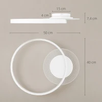 HOMCOM Lampa sufitowa, oświetlenie sufitowe z dwupierścieniowym designem, 3 kolory światła 3000K/4000K/6500K, okrągłe oświetlenie do sypialni salonu 50 x 40 x 7,4 cm, Białe(m-3)