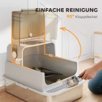 PawHut Kuweta dla kota ze stali nierdzewnej z pokrywą XXL, z podwójnymi drzwiami, łopatką, pedałem, wysuwaną tacą, łatwa w czyszczeniu, odporna na zapachy dla dużych kotów do 20 kg, 70x50x46,5cm, Szara(m-5)