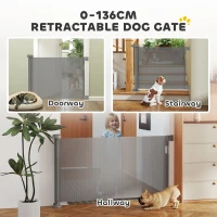 PawHut Retractable Dog Gate, 0-136 cm Mesh Stair Gate, Safety Gate for Small Dogs, Doorways, Hallways, Stairways, Indoor, Outdoor, Grey(m-4)
