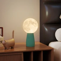 HOMCOM Lampada da Tavolo a Forma di Luna e 3 Colori con 10 Luminosità, in ABS, Ø15x28 cm, Bianco e Verde Scuro(m-2)