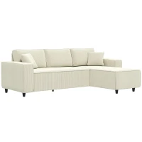 HOMCOM Sofa Narożna 3-osobowa w Kształcie L z Odwracalną Chaise Longue, 2 Poduszki, Tapicerka Sprężynowa, Narożnik z Sztruksu do Salonu Sypialni 241x153x83 cm Kremowy(m-11)