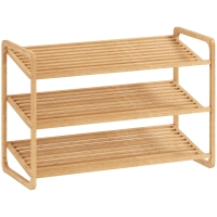 HOMCOM 3-Tier Bamboo Shoe Rack, Freestanding Storage Shelving Unit for 12 Pairs of Shoes, Shoe Shelf Stand for Hallway, Living Room, Bedroom, 76 x 33 x 50.8 cm, Natural Wood Finish