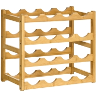 HOMCOM Regał na wino uchwyt na 16 butelek, stojak na napoje z bambusa naturalnego drewna 43 x 23,5 x 38 cm