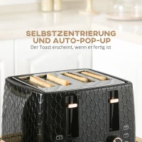 Zestaw HOMCOM czajnik i toster 1,7L, czajnik, 4 kromki chleba, zestaw śniadaniowy z 7 stopniami opiekania, automatyczne wyłączanie, funkcje rozmrażania i podgrzewania oraz szuflada na okruchy, czarny(m-6)