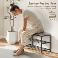 HOMCOM Ławka Obuwnicza z Siedziskiem, Ławka z Miejscem do Przechowywania, Regał na Buty z 2 Otwartymi Półkami, Ławka, Bank, Ławka do Przedpokoju dla Salonu, Korytarza, 81 x 31 x 50 cm Czarny(m-4)