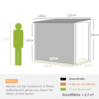Metalowy domek narzędziowy 2,7m², 128x231x181cm, dach jednospadowy(m-3)
