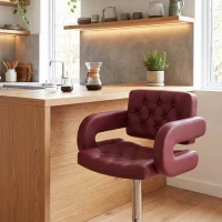 HOMCOM Tabouret de bar avec dossier et accoudoirs, hauteur réglable et repose-pieds, simili-cuir rouge(m-5)