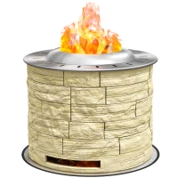 Outsunny Palenisko ogrodowe, Ogrzewacz na drewno, Stolik ogrodowy z matą ochronną na podłodze dla ogrodu, kempingu, tarasu, Stal, MgO, Żółty(m-10)