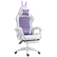 Vinsetto Ergonomiczny Fotel Gamingowy z Podparciem Lędźwiowym, Podnóżkiem i Uszami Królika Fioletowy