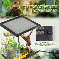 PawHut Terrarium dla gadów z funkcją zabezpieczenia przed ucieczką, Wentylacja, 120L Terrarium szklane z zarządzaniem kablami, dla amfibii pająka, Metal, Czarny, 45 x 45 x 60 cm(m-6)